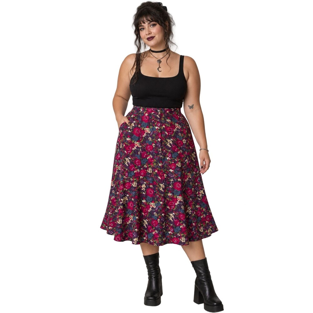 Christopher & Banks Y2K Whimsigoth Floral Midi Skirt Dark Romantic Size 12